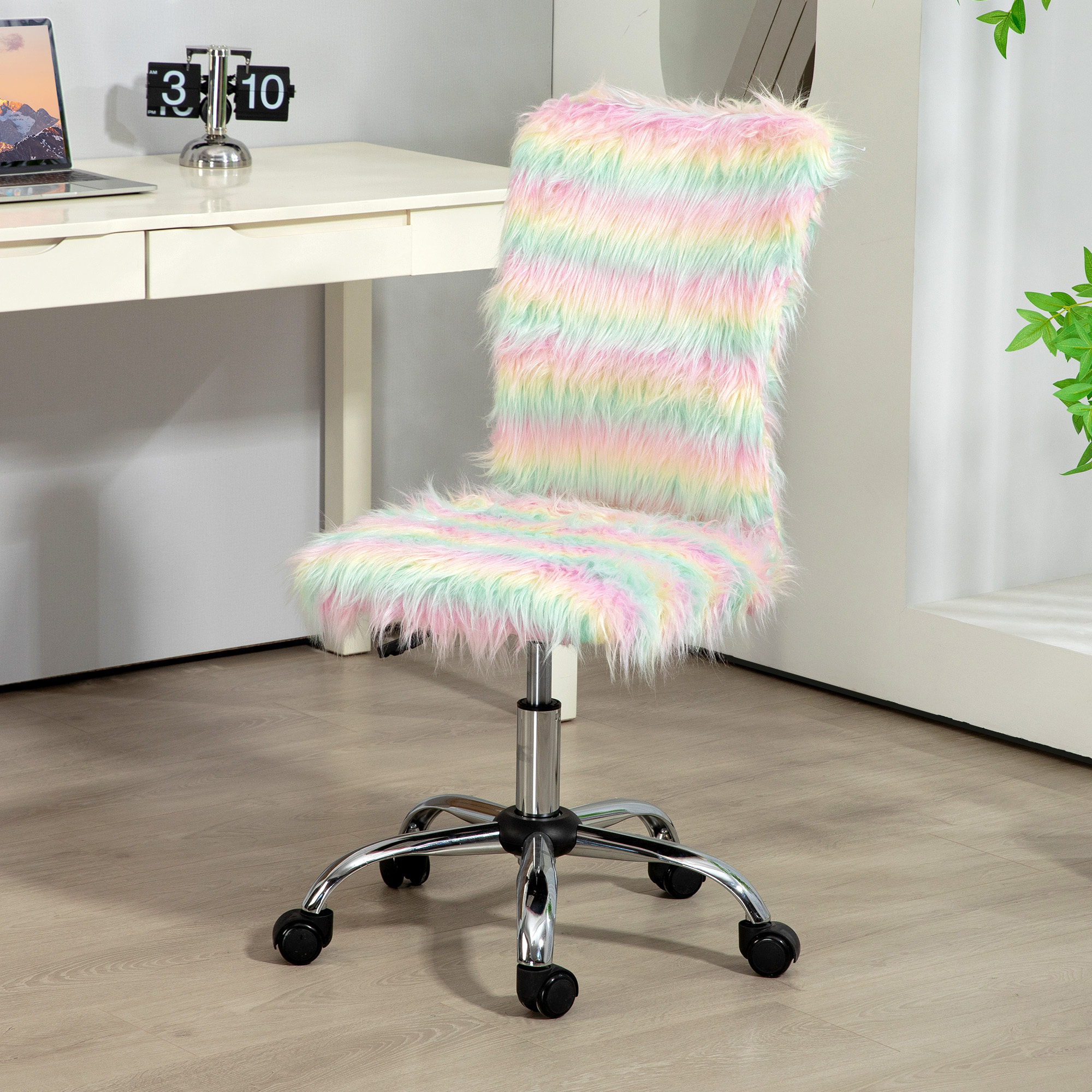 Silla de Oficina Giratoria Silla de Escritorio sin Brazos con Altura Ajustable Tapizado en Felpa y Respaldo Alto Silla de Estudio Carga 120 kg Multicolor