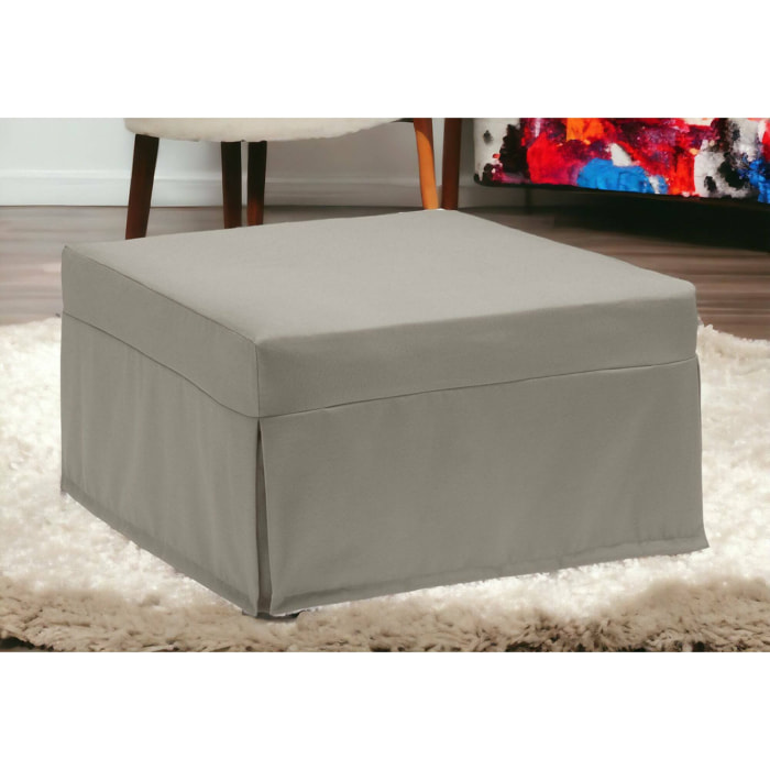 Letto pieghevole Ancilla, Pouf trasformabile in letto singolo, 100% Made in Italy, Pouf in tessuto da soggiorno, Cm 80x80h45, Tortora