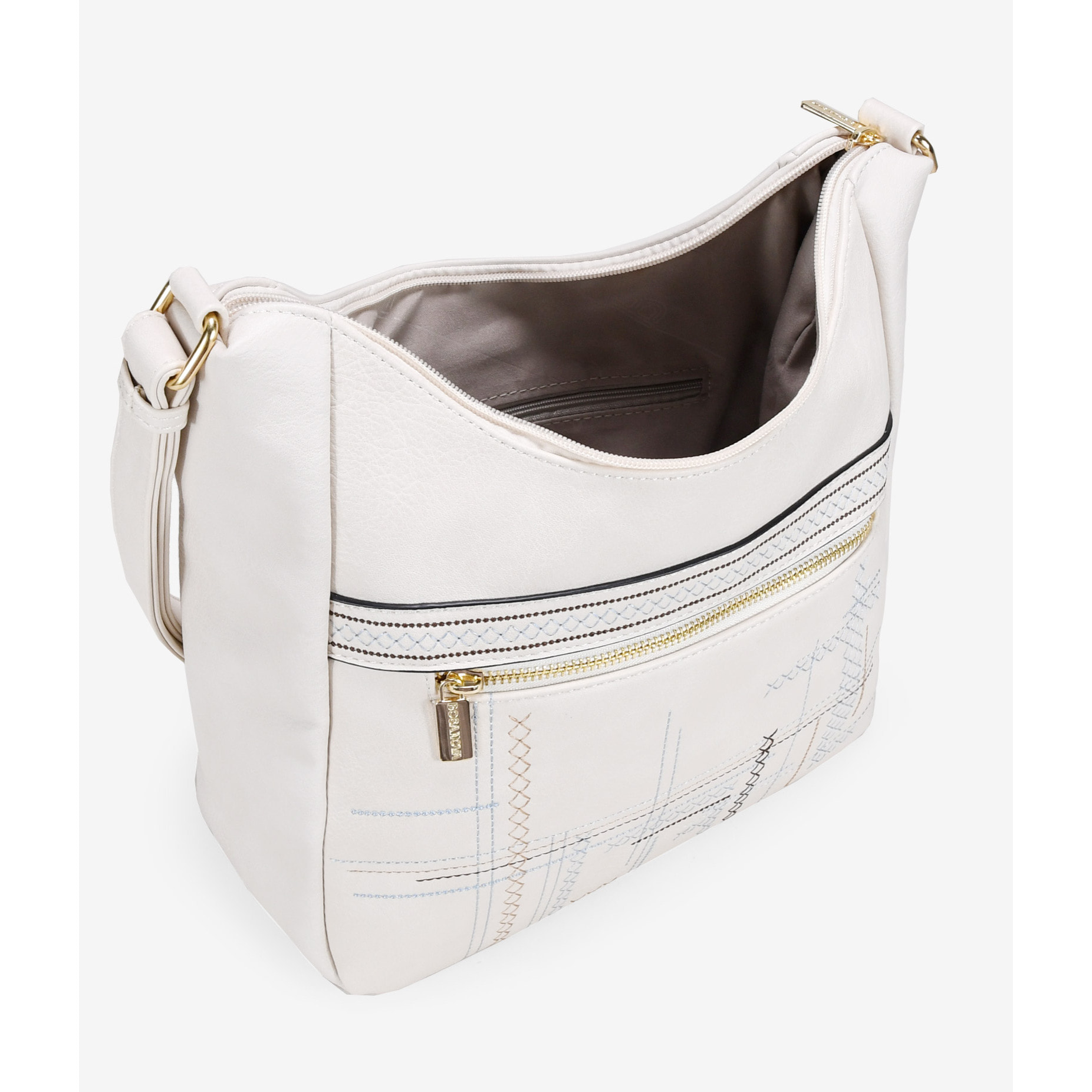 Bolso bandolera beige con bordado