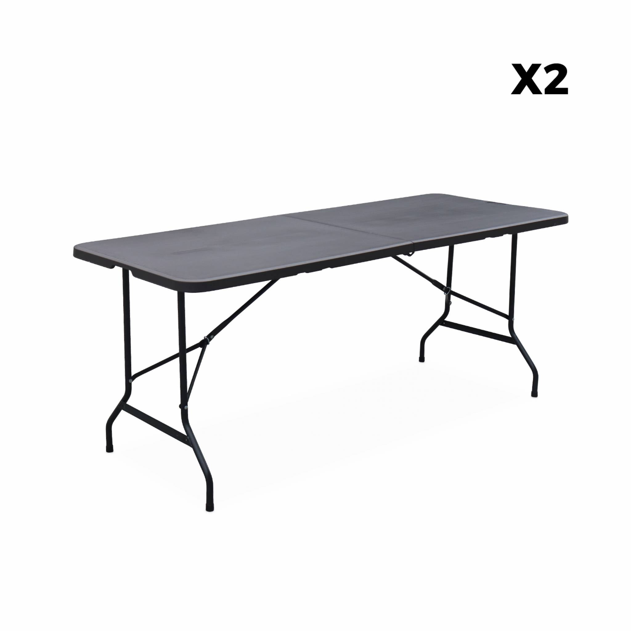 Lot de 2 tables de réception. pliables 180cm. grise foncé. table pliante avec poignée de transport. table de camping