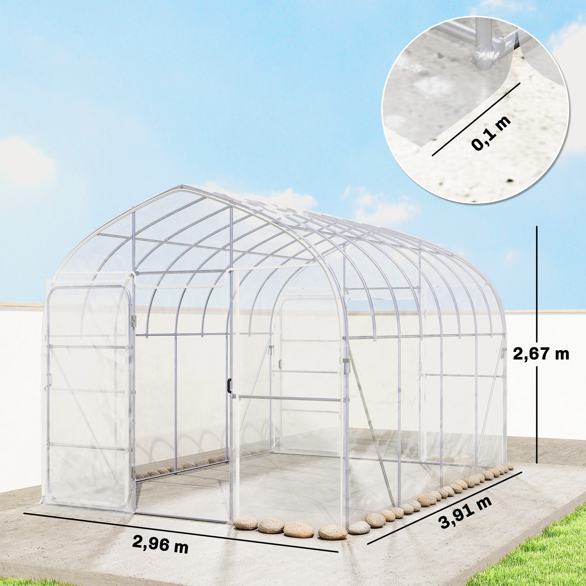 Serre tunnel jardin 12 m² - 2 portes - acier galvanisé - bâche transparente