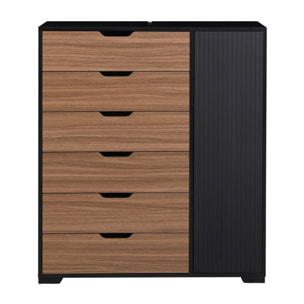 Cassettiera moderna in legno noce e nero 6 cassetti e anta 100x40x117 cm – Toledo