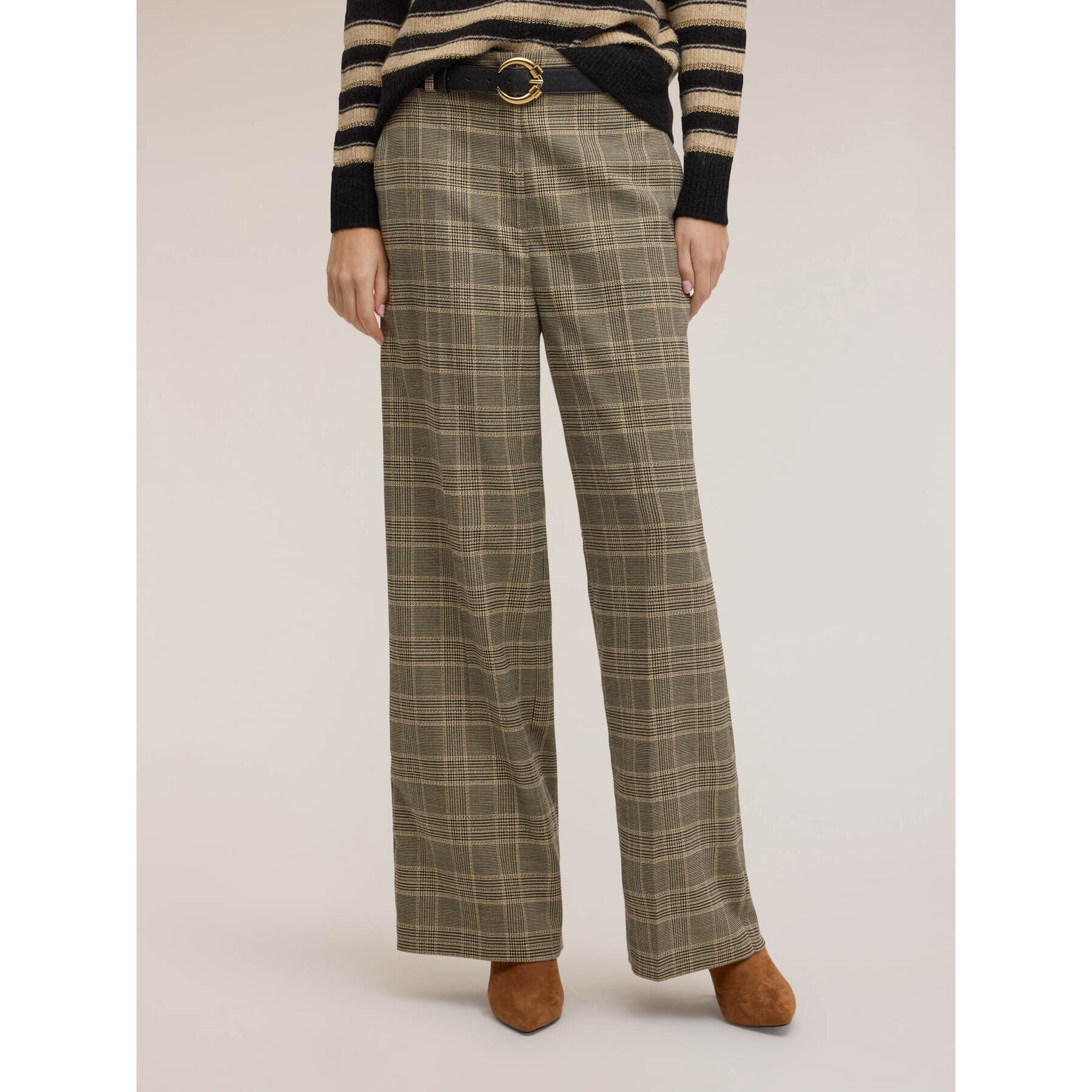 Motivi - Pantalones palazzo en hilo teñido a cuadros - Beige