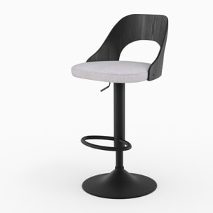 Lot de 2 chaises de bar réglables (63-85 cm) en tissu gris clair chiné - Emily
