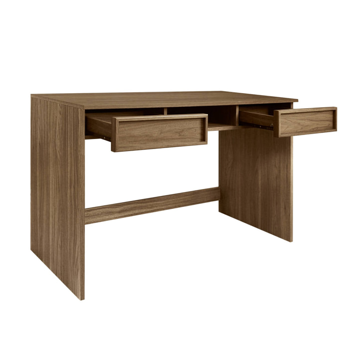 Bureau effet bois noyer 2 tiroirs 1 niche 120cm - L 120 x P 55 x H 77cm - Kuba