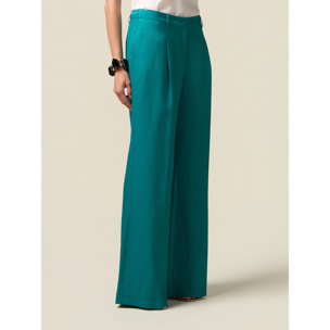 Oltre - Pantalones palazzo mezcla de lino - Petrol Blue
