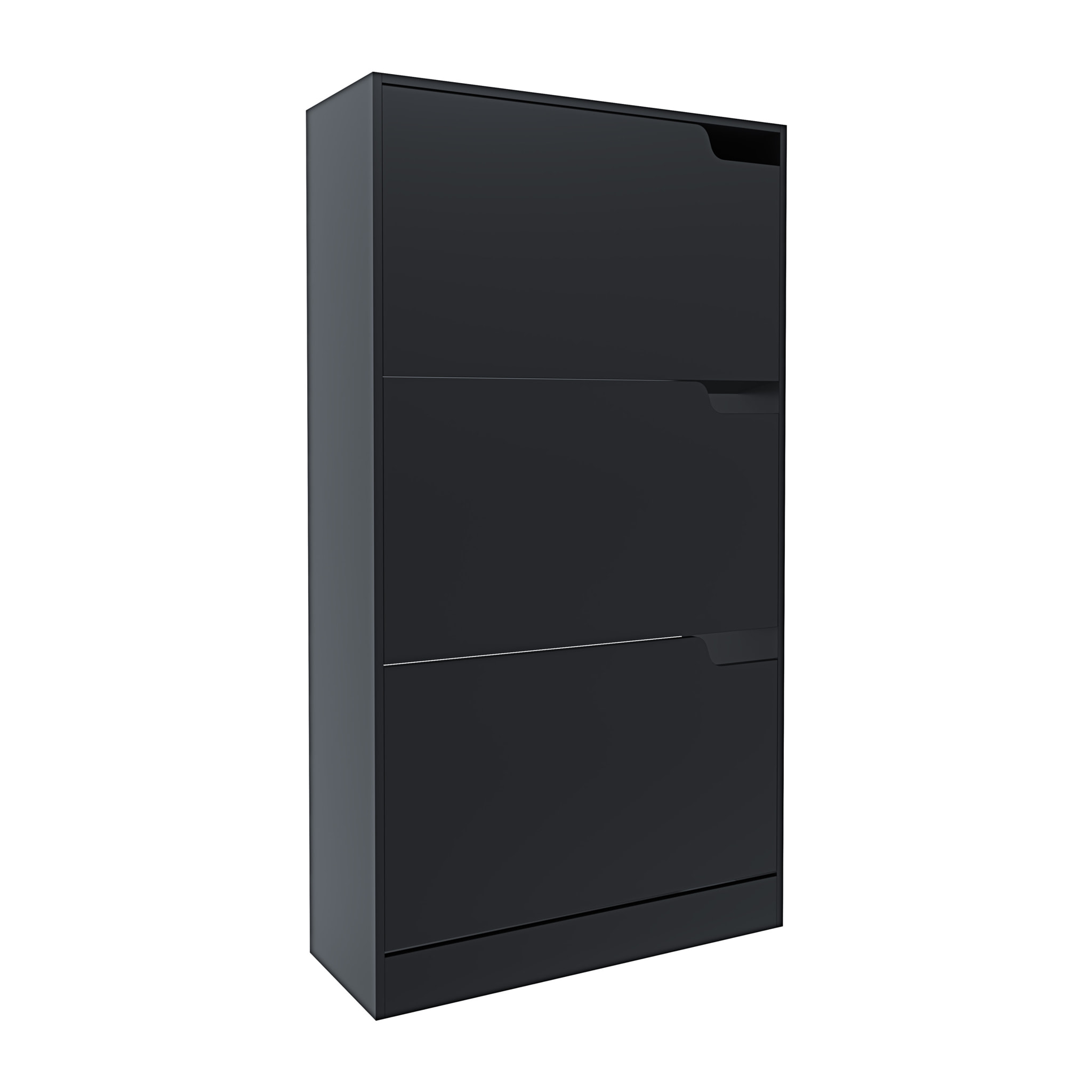 Scarpiera Portascarpe 3 Ante In Legno MDF Salvaspazio A Ribalta Maniglie A Scomparsa Per Ingresso Soggiorno Casa Camera 115x24x63 Cm Nero