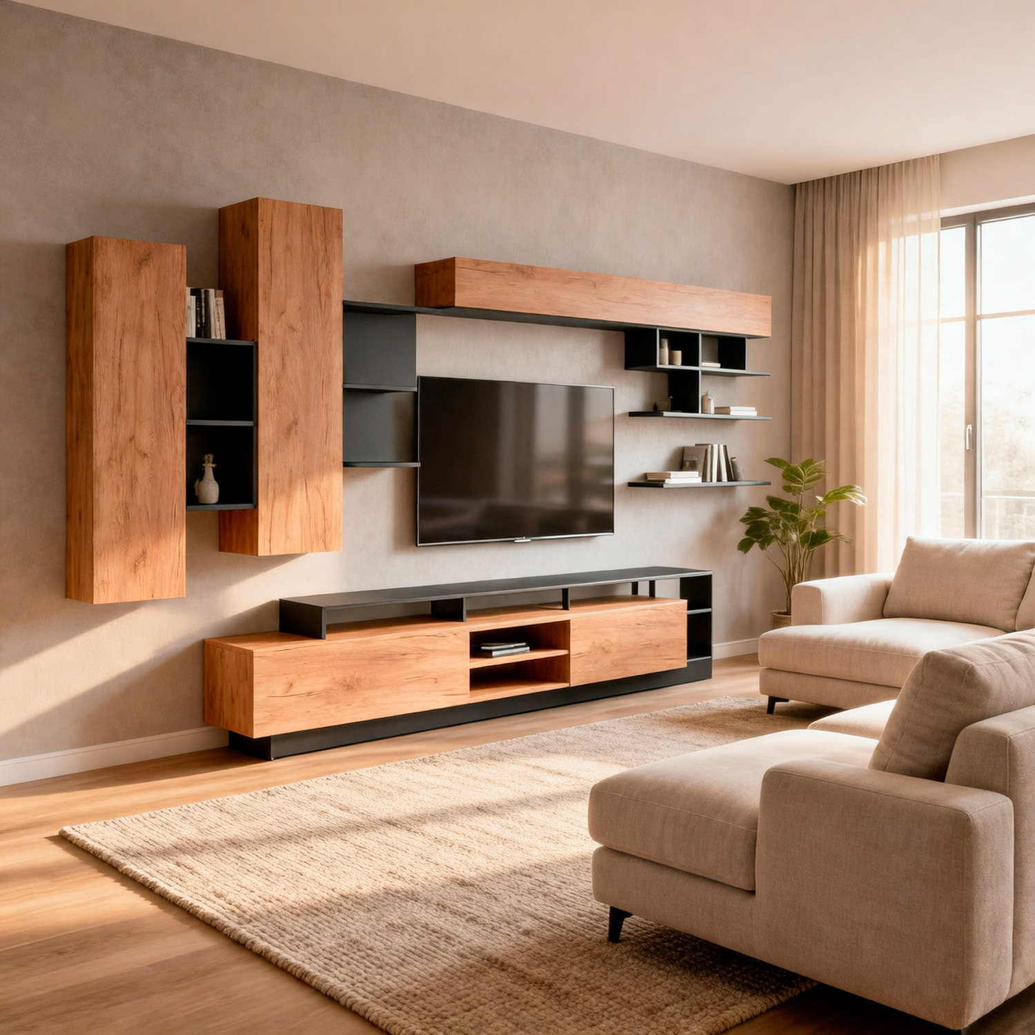 Parete attrezzata mobile da soggiorno mobile da tv moderno  260 x  43.6 x 171.5 cm Rovere e Antracite