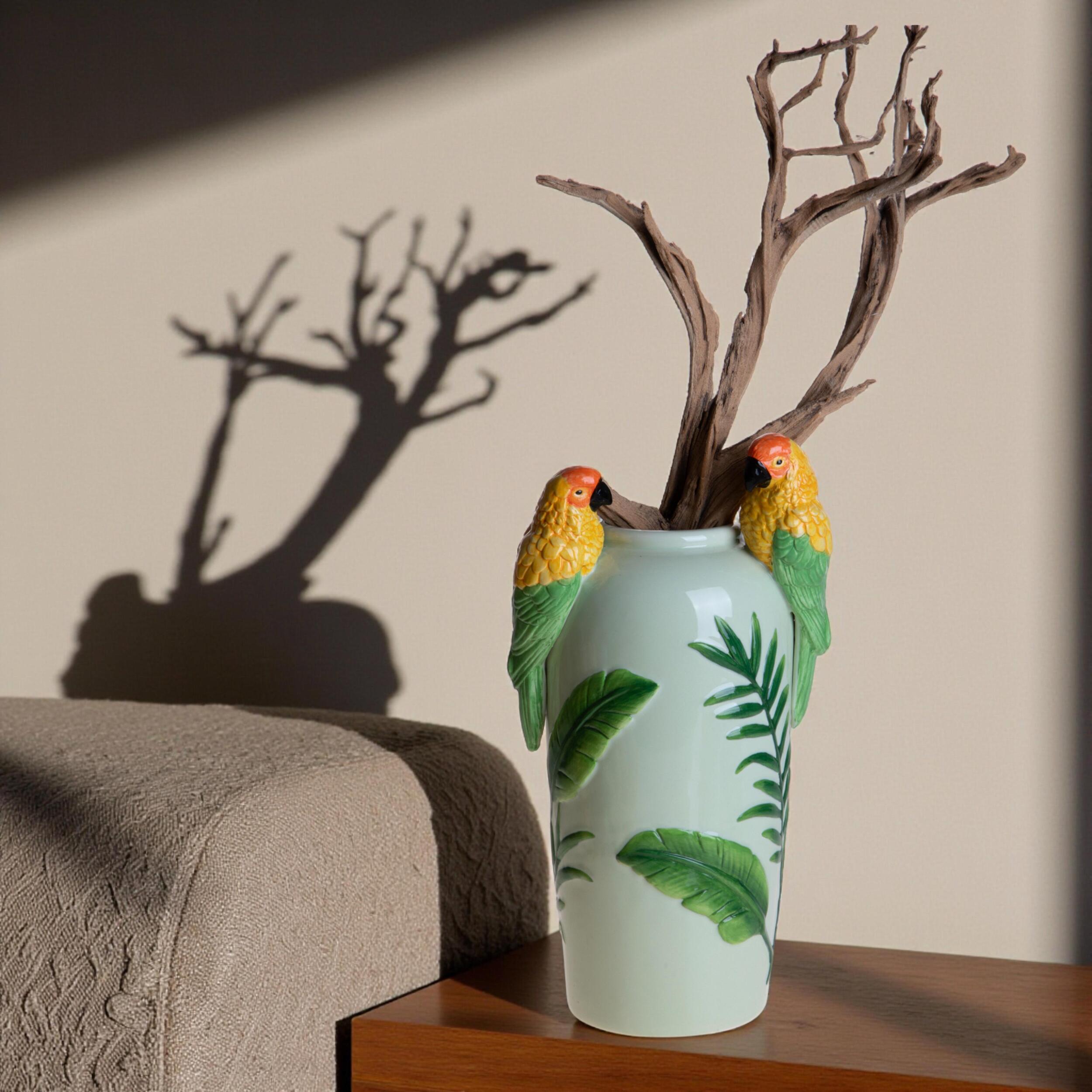 Vaso con pappagalli - 21xH39x16,5cm - Pezzi 1 - Bianchi Dino SpA