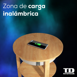 Mesa auxiliar altavoz portátil con sonido de 30W, Bluetooth, base de carga inalámbrica, batería de 2200mAh. Mesilla o mesita para dormitorio o sala de estar - TD Systems SM30B11WR8B [Madera roble]