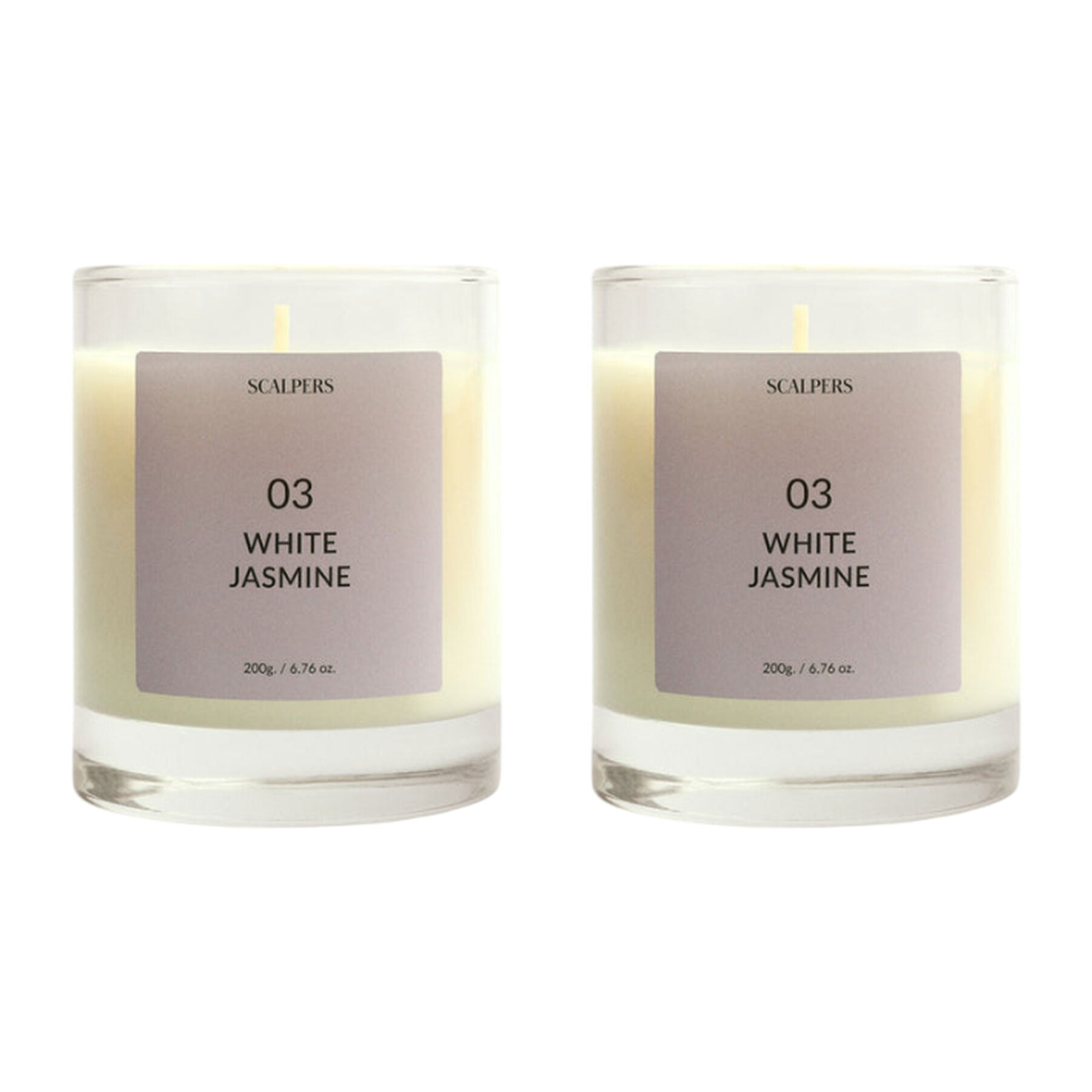 Set de 2 velas aromáticas 200gr aroma jazmín blanco scalpers