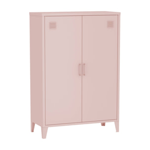 Commode/armoire en métal rose. 2 espaces de rangement. casiers