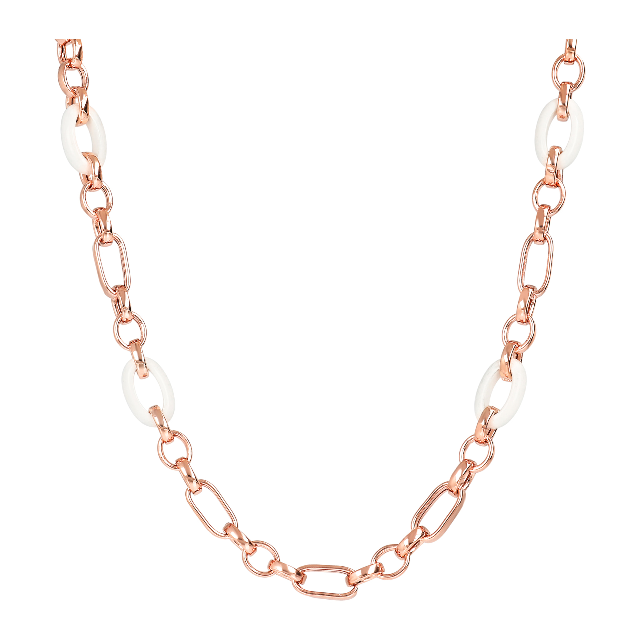 Collana Lunga Catena Figaro con Maglie Ovali in Agata Bianca