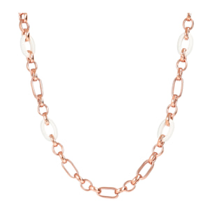 Collana Lunga Catena Figaro con Maglie Ovali in Agata Bianca