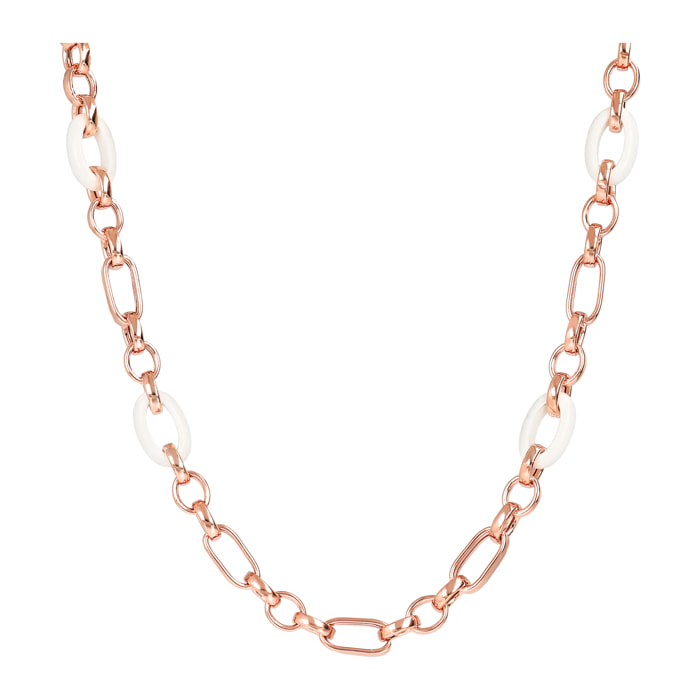 Collana Lunga Catena Figaro con Maglie Ovali in Agata Bianca