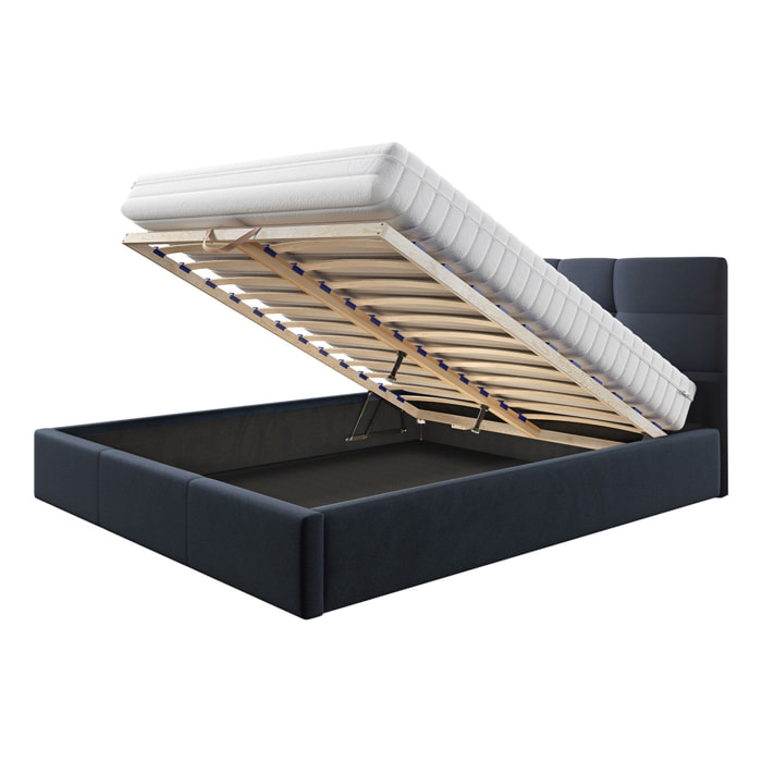 Mael - lit coffre - 180x200 - en tissu - sommier inclus - Bleu Ardoise