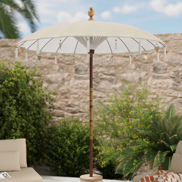 Parasol en bois de cocotier et tissu crème - Ali