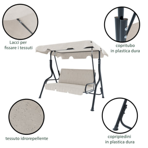 Dondolo 3 Posti Algarve Con Tettuccio Parasole Regolabile Cuscini Imbottiti Struttura Robusta In Acciaio Da Giardino 170 x 110 x 153 cm Beige