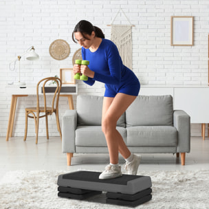 Step de Aeróbic, Step para Fitness Antideslizante, Altura Regulable 3 Niveles de 10,5/15,5/20,5 cm, Carga 250 kg, para Ejercicio en Casa, Gimnasio, 77x36x20,5 cm, Gris y Negro