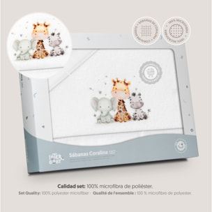 Juego de Sábanas de Coche Coralina Estampado Jirafa Elefante
