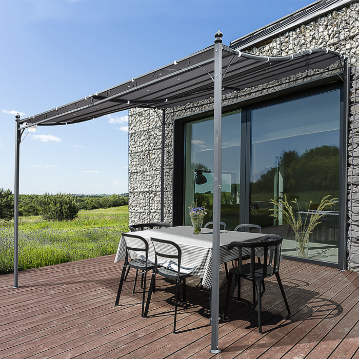 Pérgola de Jardín 3x3 m Cenador con Toldo y 16 Orificios de Drenaje para Patio Terraza Metal y Poliéster 180 g/m² Resistente Gris