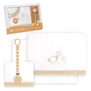Triptico Cuna Pasacinta Oso Elefante Globos +Broche Bco/Beig