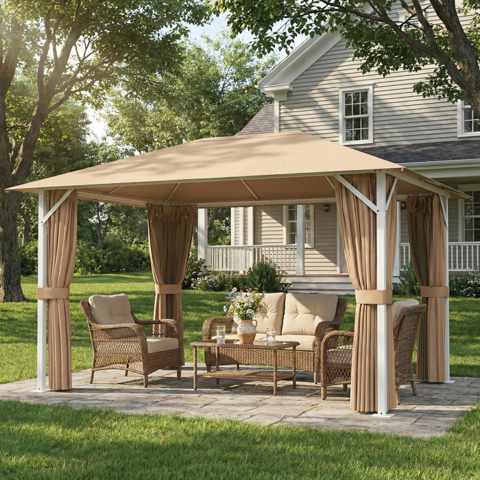 Pavillon de jardin style colonial coloris camel 4 x 3 m rideaux et moustiquaires inclus