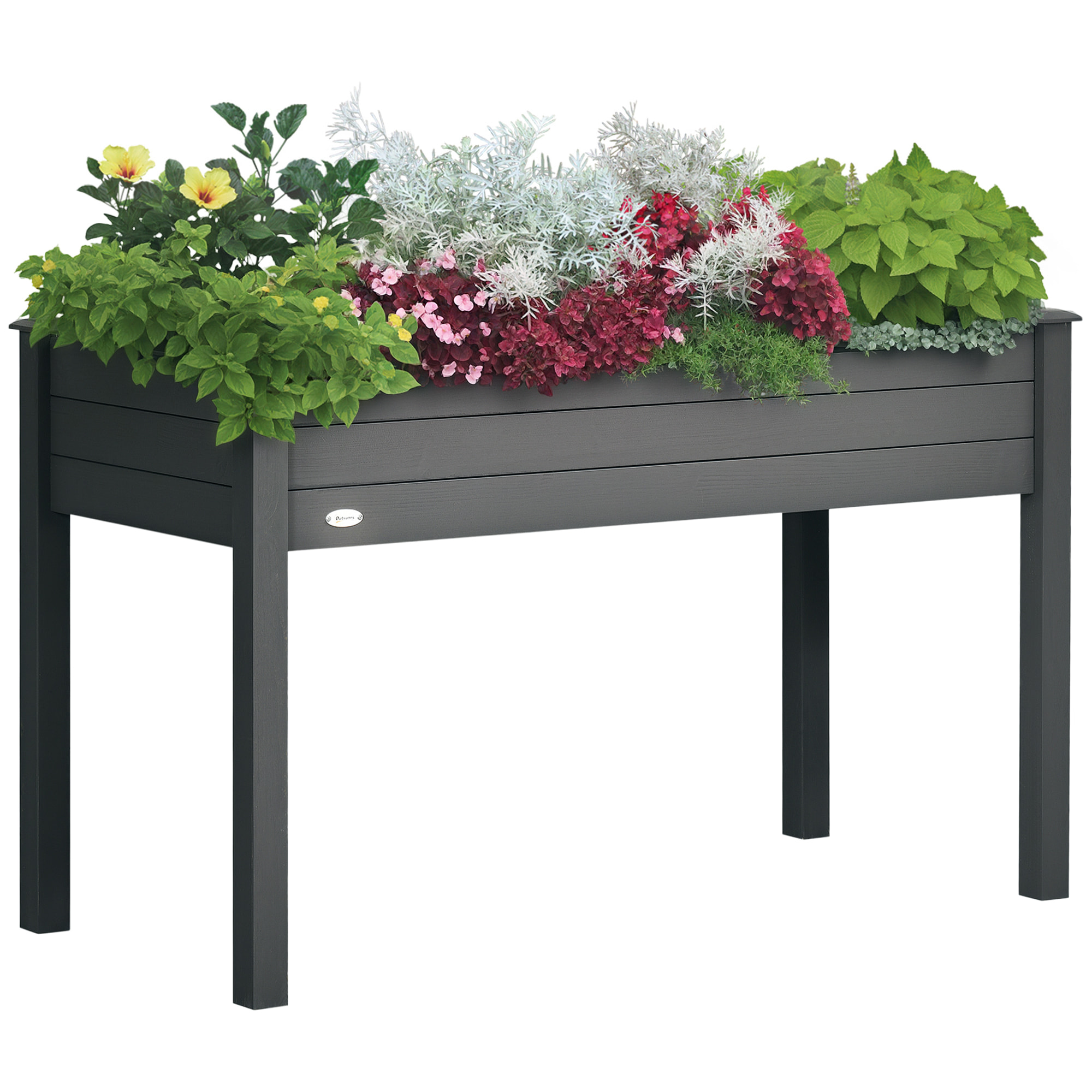 Huerto Urbano Elevado de Madera, Mesa de Cultivo con Tela no Tejida y 4 Orificios de Drenaje, para Cultivo, Plantas, Flores y Verduras, 122,5x56,5x76 cm, Gris Oscuro