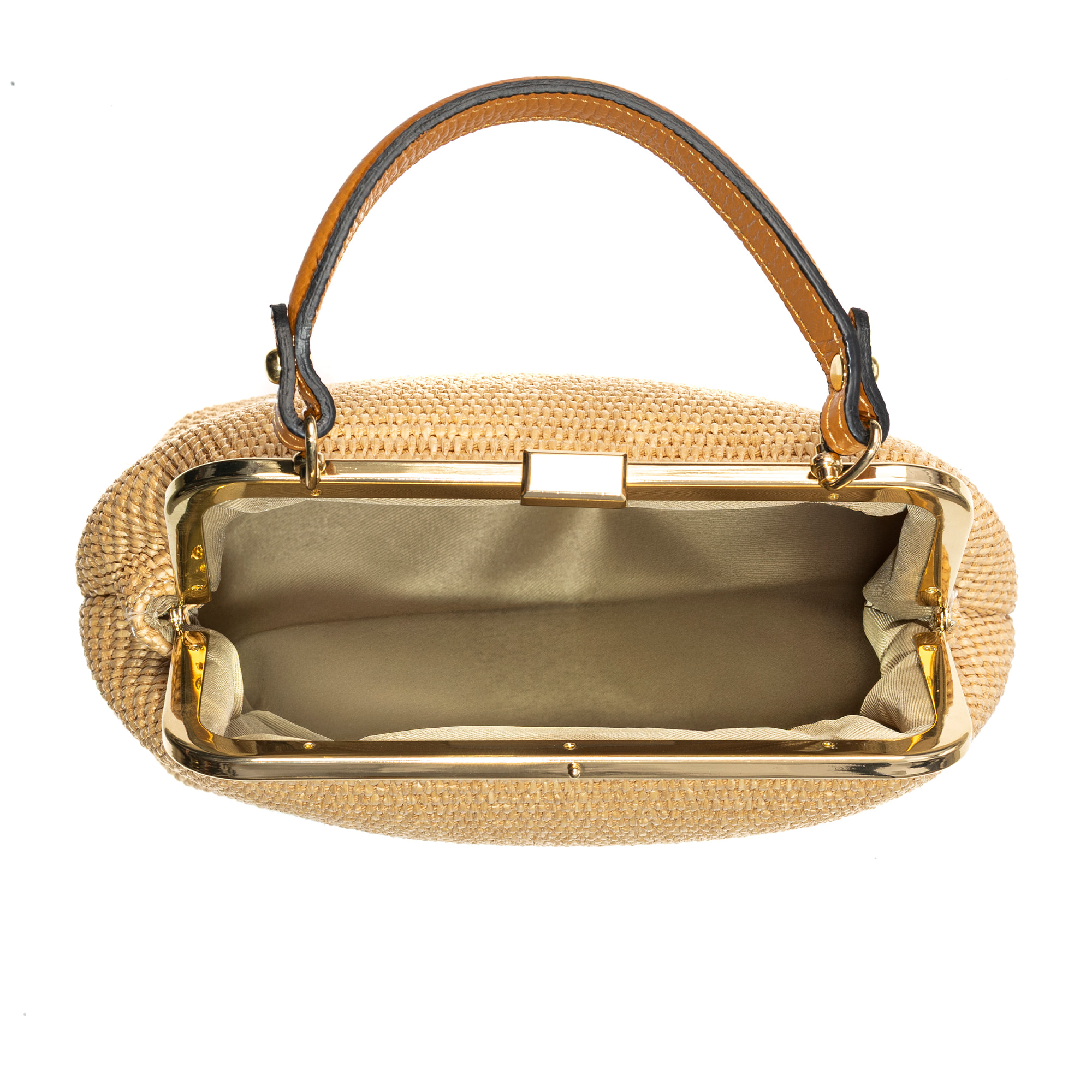 Arienzo bolso de mano mujer. Fabricado en paja con detalles en cuero.