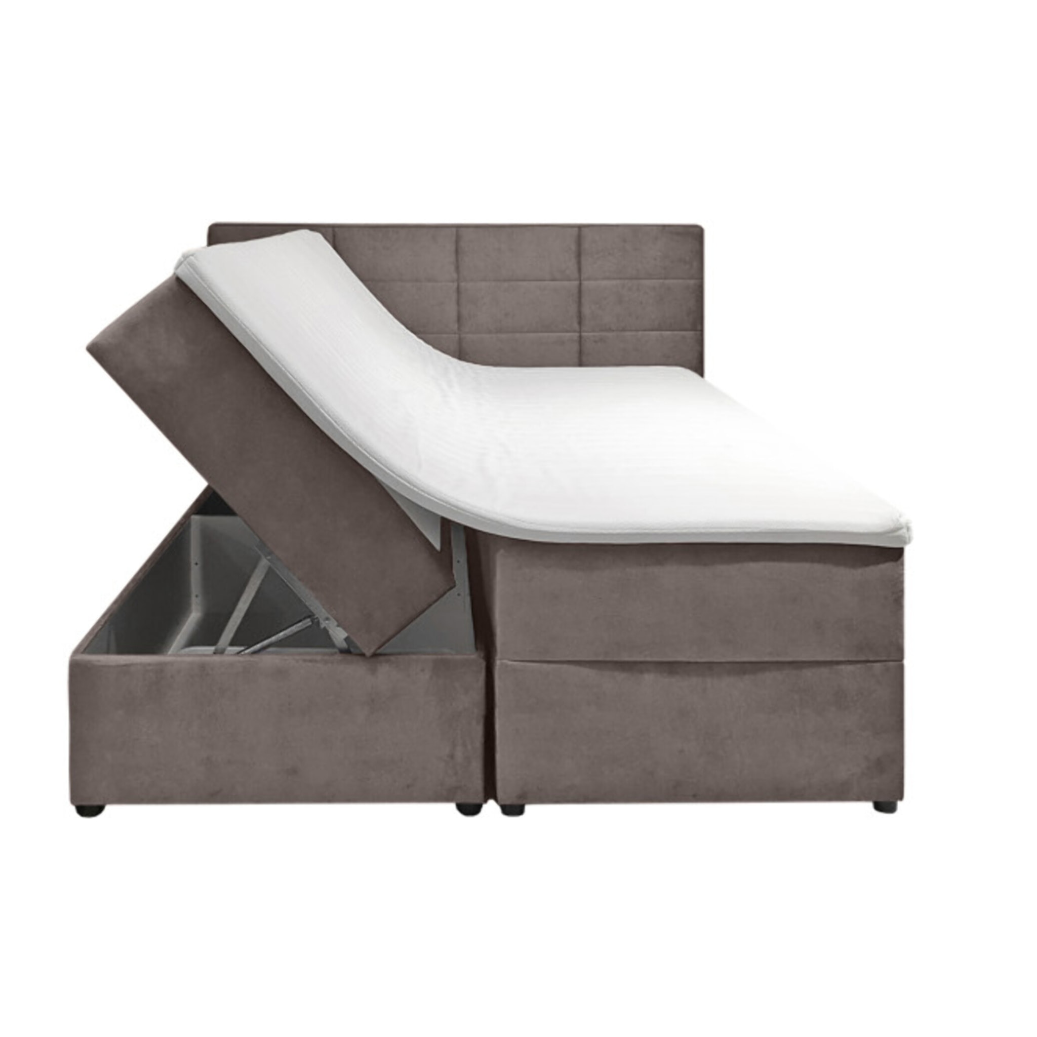 Lit boxspring complet en velours gris ou taupe 160x200 - GENEVE