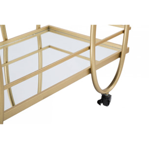 Carrello rettangolare, in metallo dorato e vetro a specchio, con 2 ripiani e pratiche ruote, colore oro, Misure 40 x 75 x 80 cm