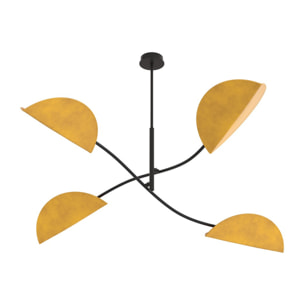 Lampada a sospensione Lotus in acciaio nero e velluto senape