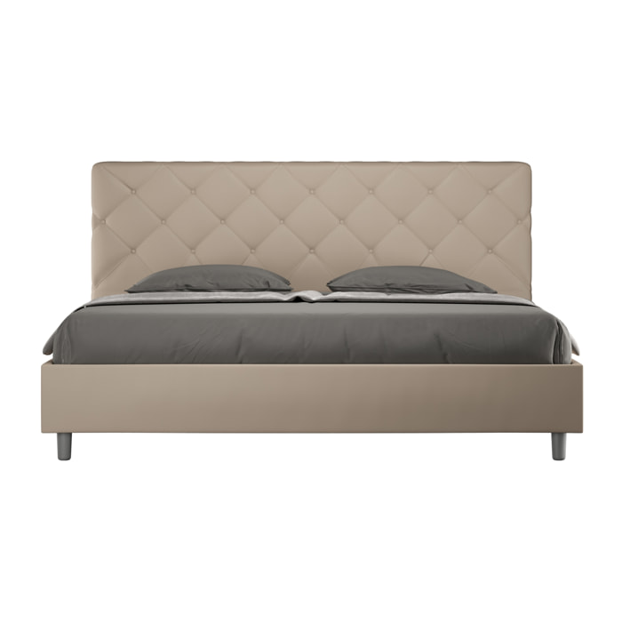 Lit king size coffre rembourré 200x210 similicuir taupe Priya