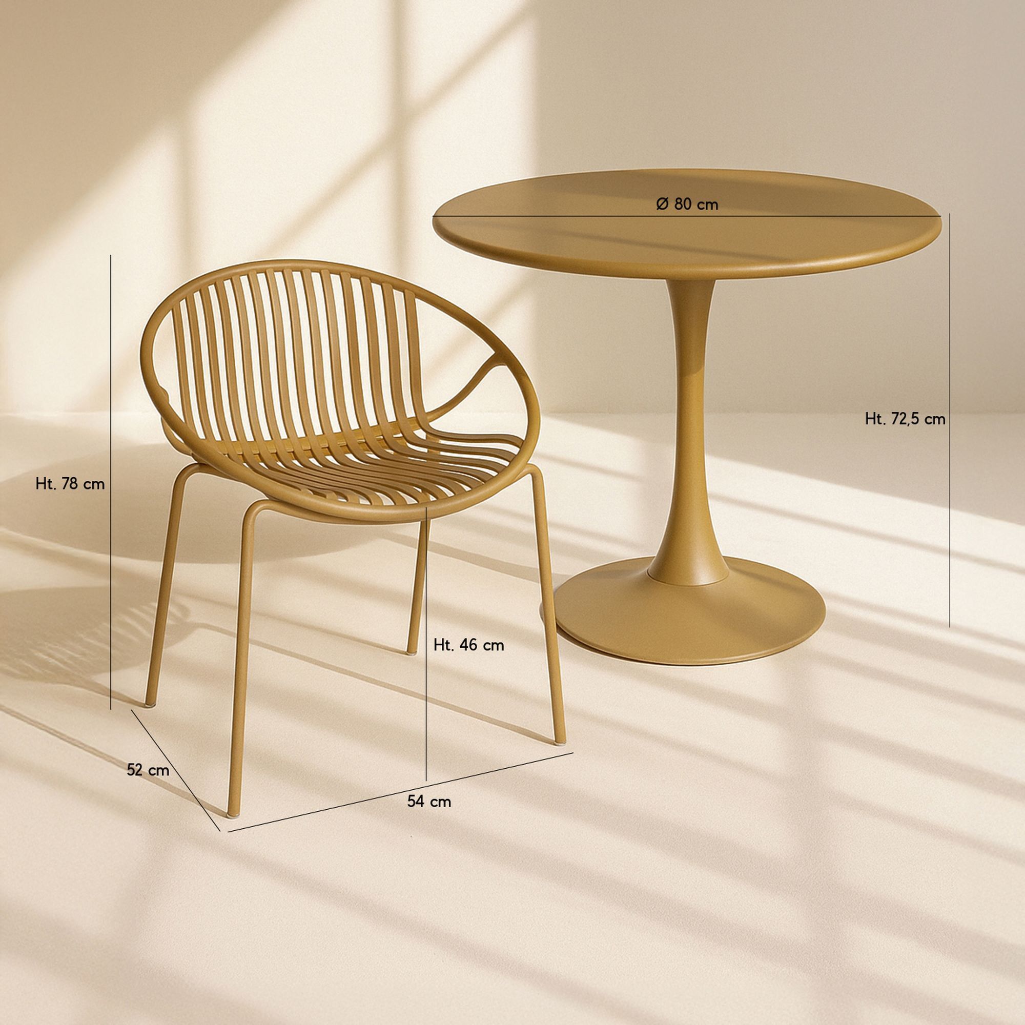 Ensemble de jardin table et 4 fauteuils en polypropylène ocre CALYPSO