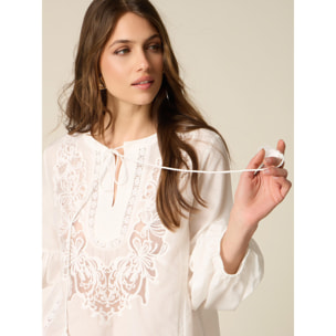 Oltre - Blusa in cotone seta con ricami - Bianco