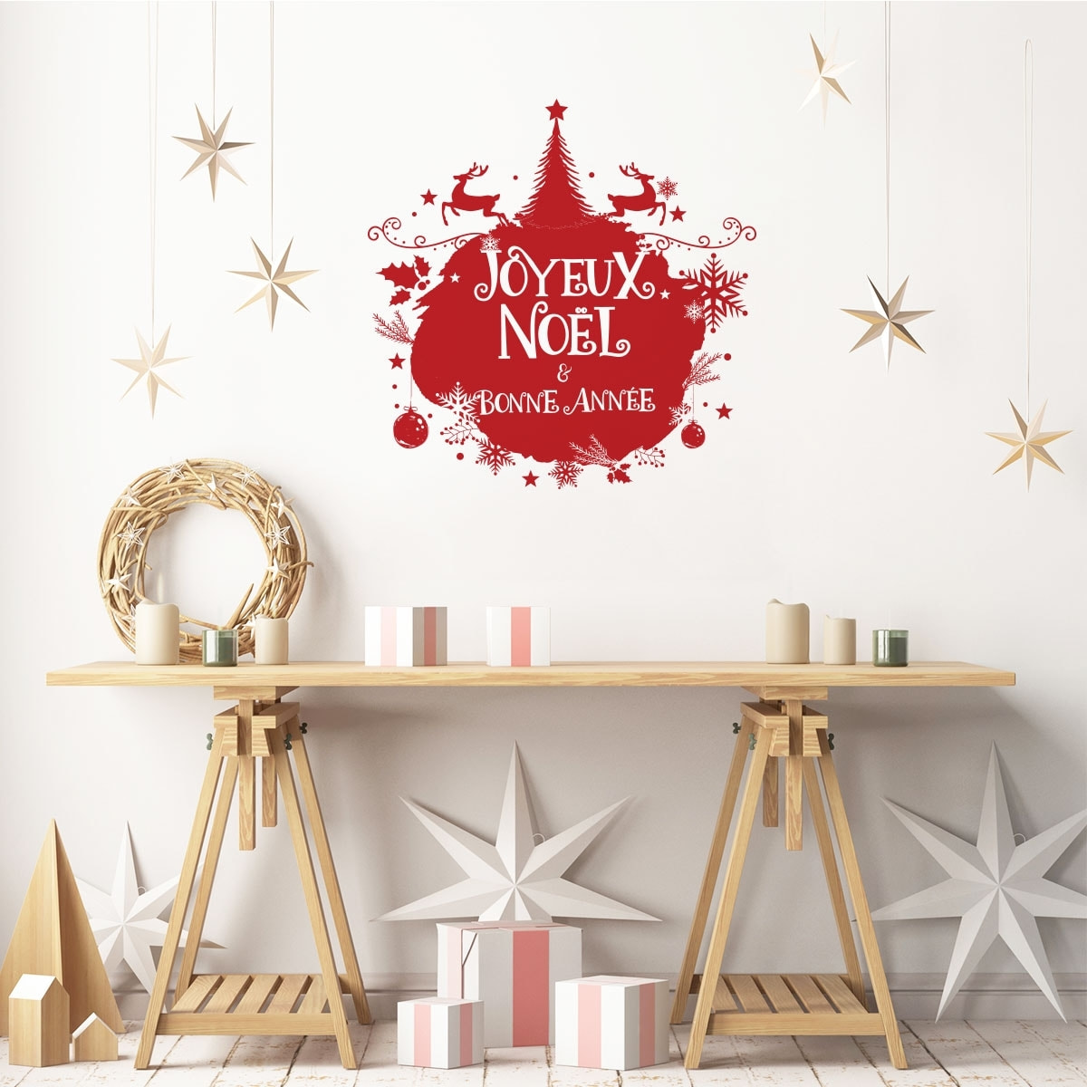 Sticker Noël boule de noël joyeux noël et bonne année - Autocollants stickers adhésifs noël - décoration fêtes