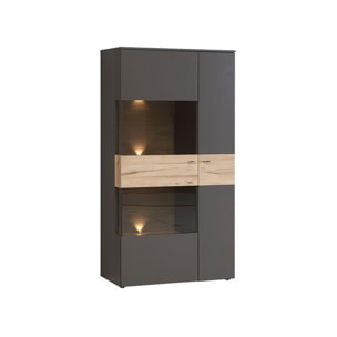Vitrine 2 portes gris & chêne naturel - TONY