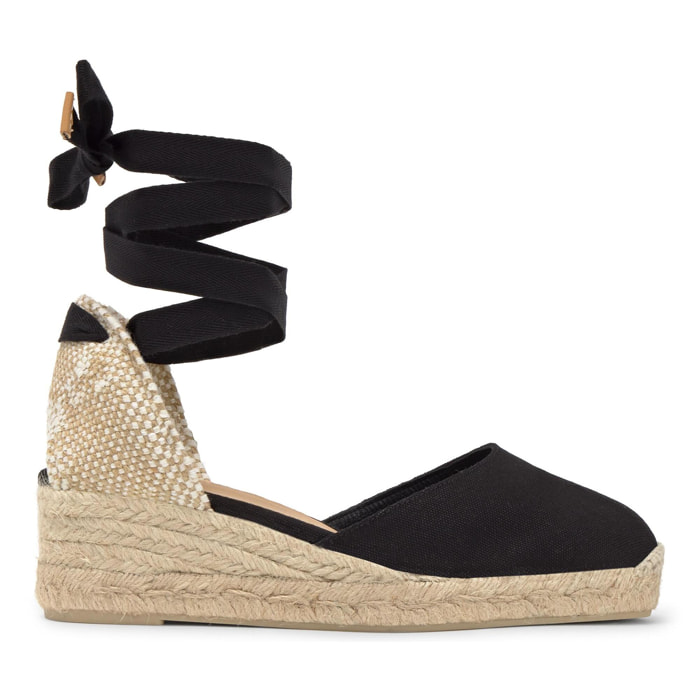 Alpargatas de cuña de mujer Carina en algodón orgánico, cierre mediante lazada