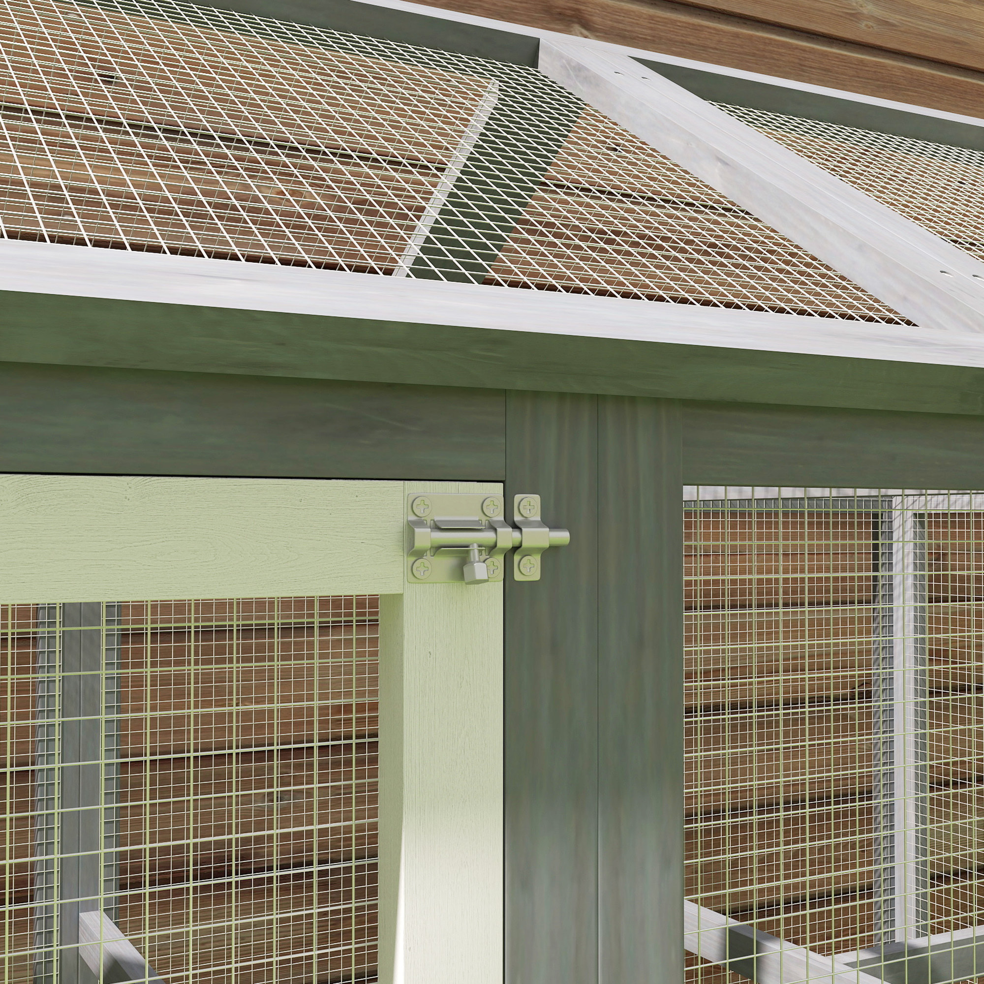 Enclos poulailler chenil 1,23 m² - parc grillagé 140 x 88,5 x 106 cm - 2 portes verrouillables - bois gris