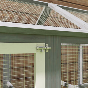 Enclos poulailler chenil 1,23 m² - parc grillagé 140 x 88,5 x 106 cm - 2 portes verrouillables - bois gris