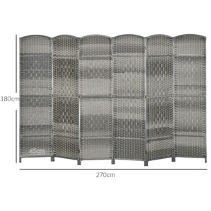 Separador de Ambientes de 6 Paneles Biombo Plegable 270x180 cm Pantalla de Privacidad de Polipropileno para Oficina Dormitorio Gris Mixto