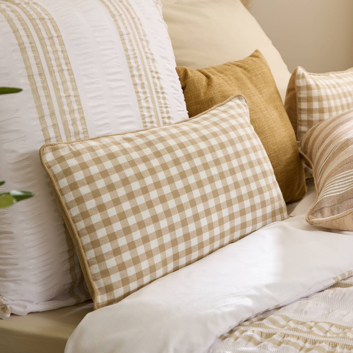 Coussin Groove 50x30cm vichy beige lin