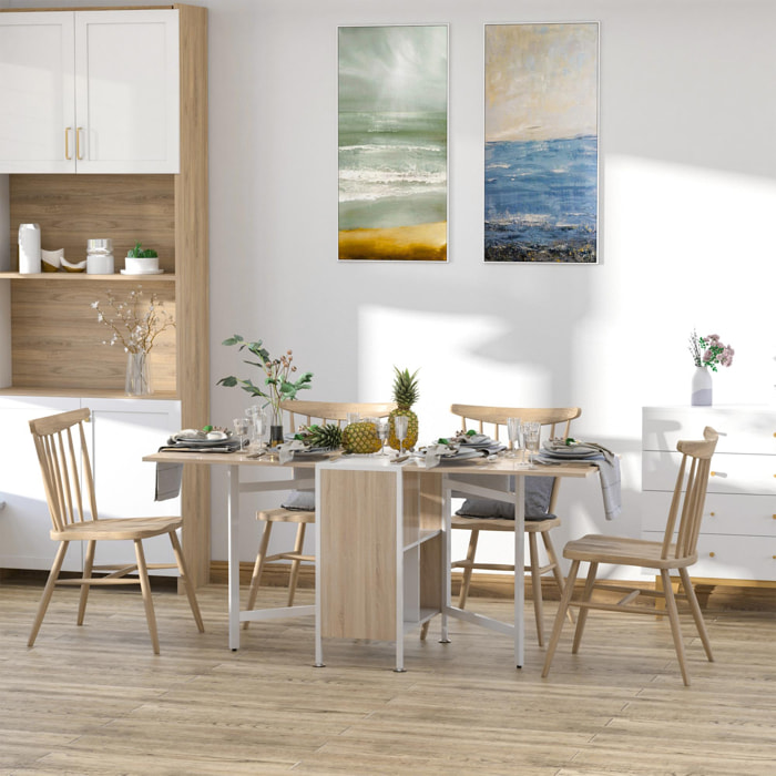 Table pliable de cuisine salle à manger 4 niches intégrées dim. dépliées 169L x 62l x 75H cm MDF chêne clair acier blanc