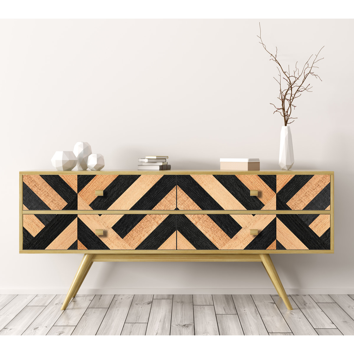 Stickers adhesivos de CERAMIKO - Geométrico madera y negro 65x100