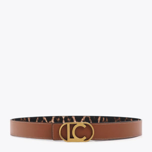 Cintura reversibile con stampa animalier e fibbia ovale con logo