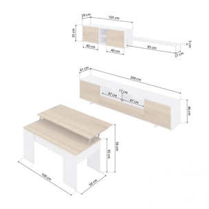 Pack salón con mesa de centro Kenzo Plus V2 Blanco Brillo - Roble Canadian