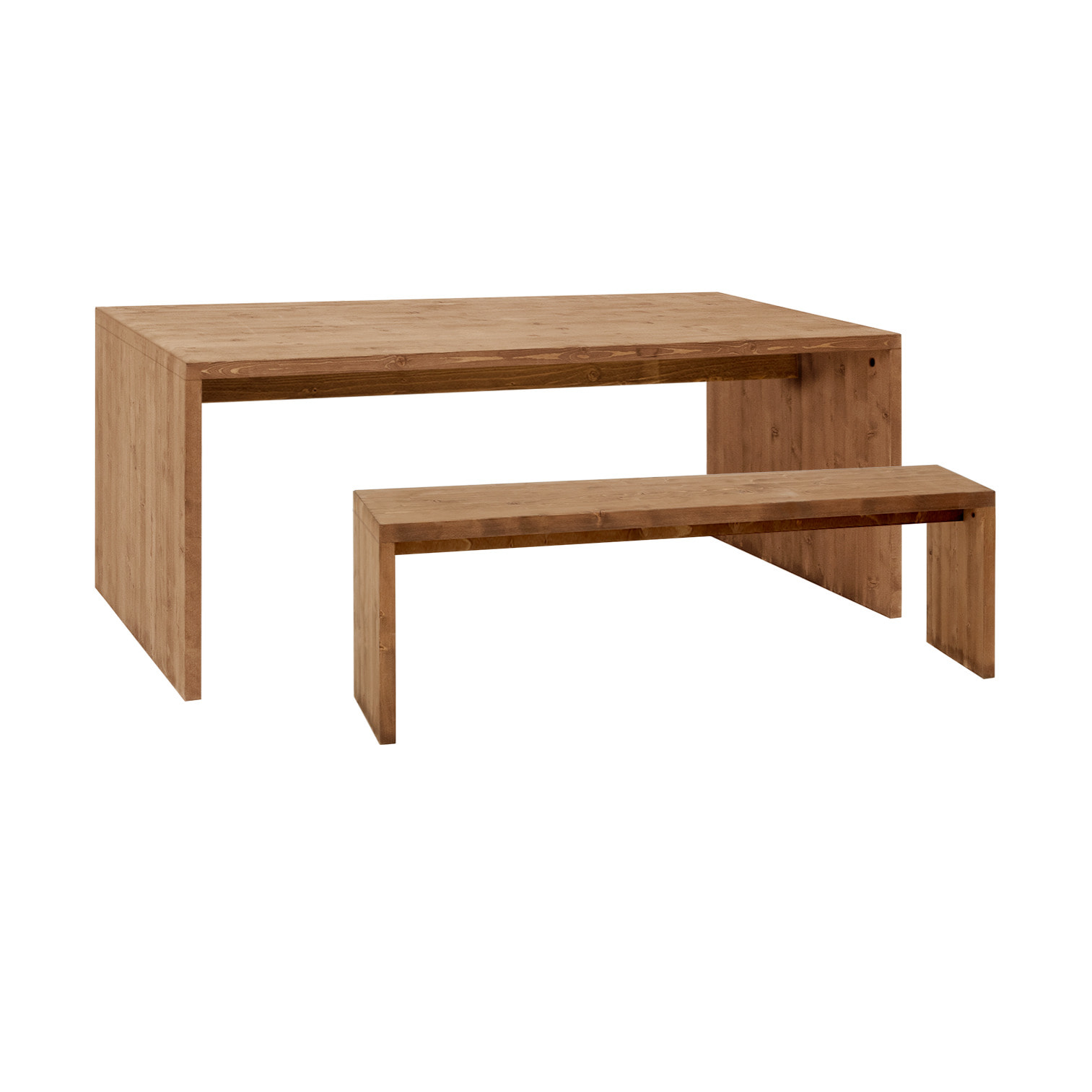 Pack mesa de comedor y banco de madera maciza en tono roble oscuro de varias medidas