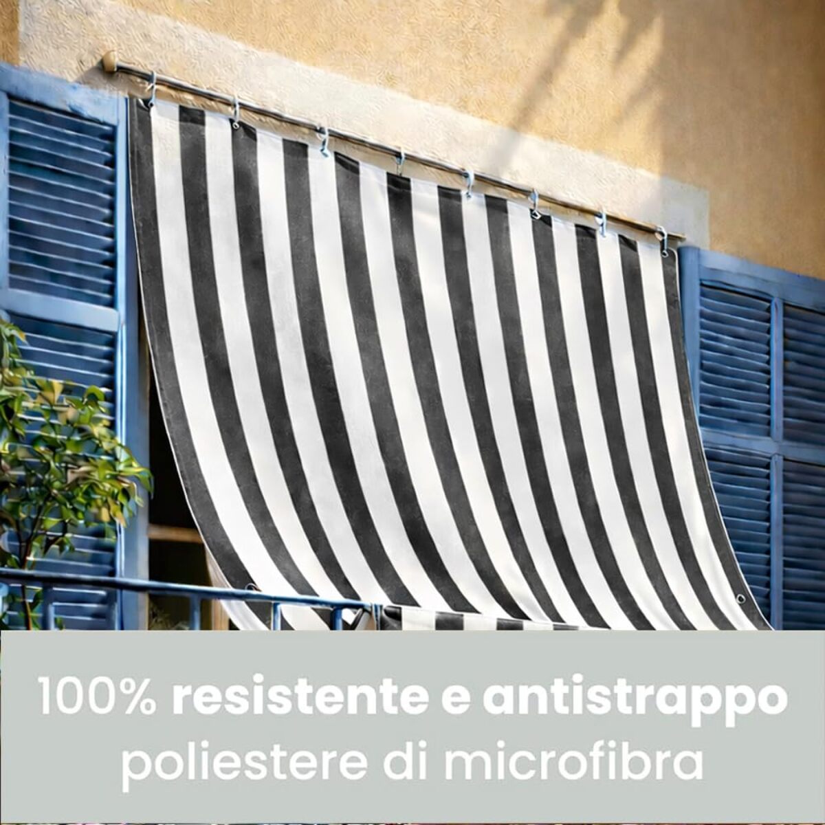 Intrecci Tenda da Sole Impermeabile per Verande e Balconi con Occhielli, Righe Antracite
