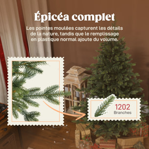 Sapin de Noël artificiel H.150cm épicéa grand réalisme 1202 branches piètement métal pliable vert