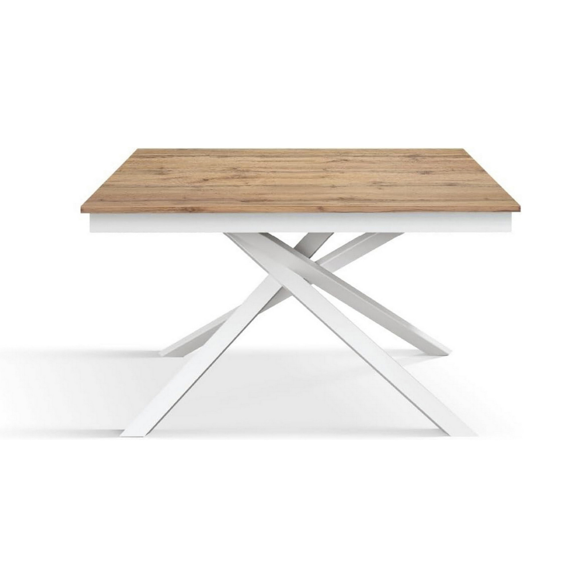 Tavolo VOLPAIA in legno, finitura rovere rustico e base in metallo verniciato bianco, allungabile 160x90 cm - 210x90 cm